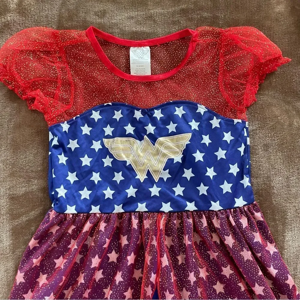 Wonder Woman Girls Costume Dress with Glitter and Tulle Size 6/6x